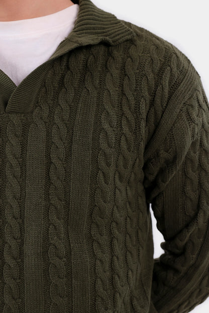 Cable Knit Open Collar Sweater - Cougar Clothing