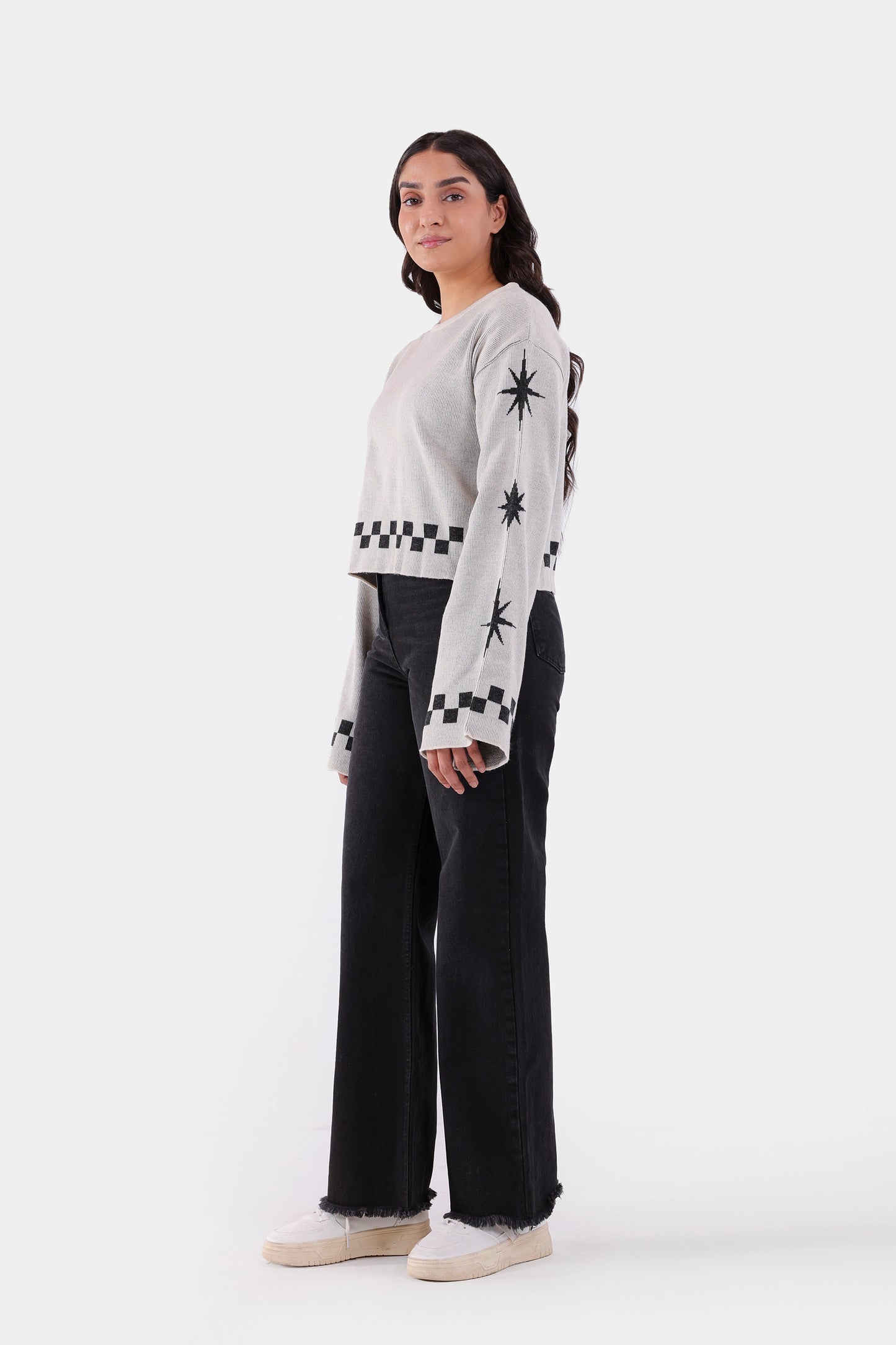 Cropped Jacquard Sweater - Cougar Clothing