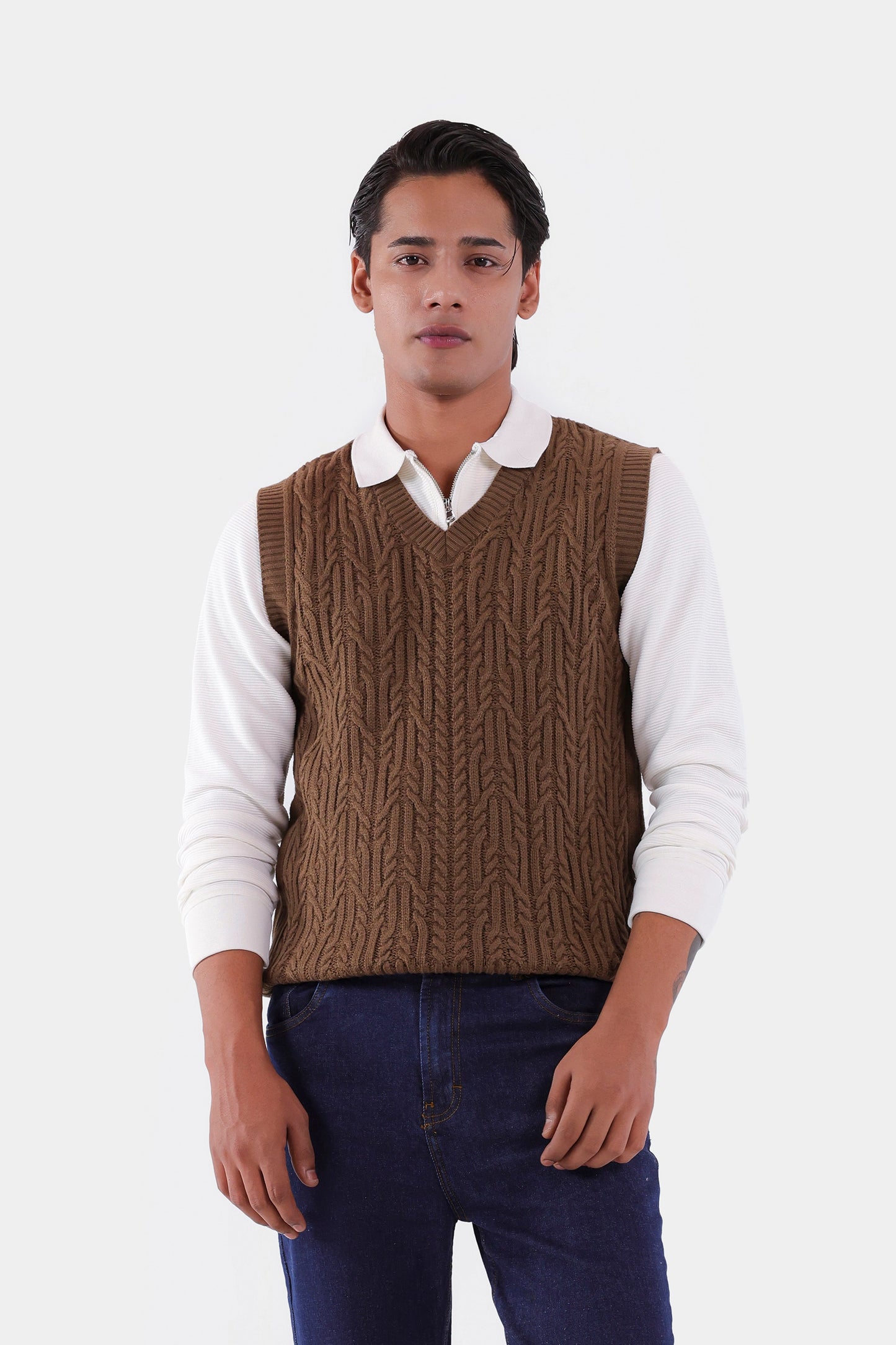 Textured Knit Sweater Vest - Cougar Clothing