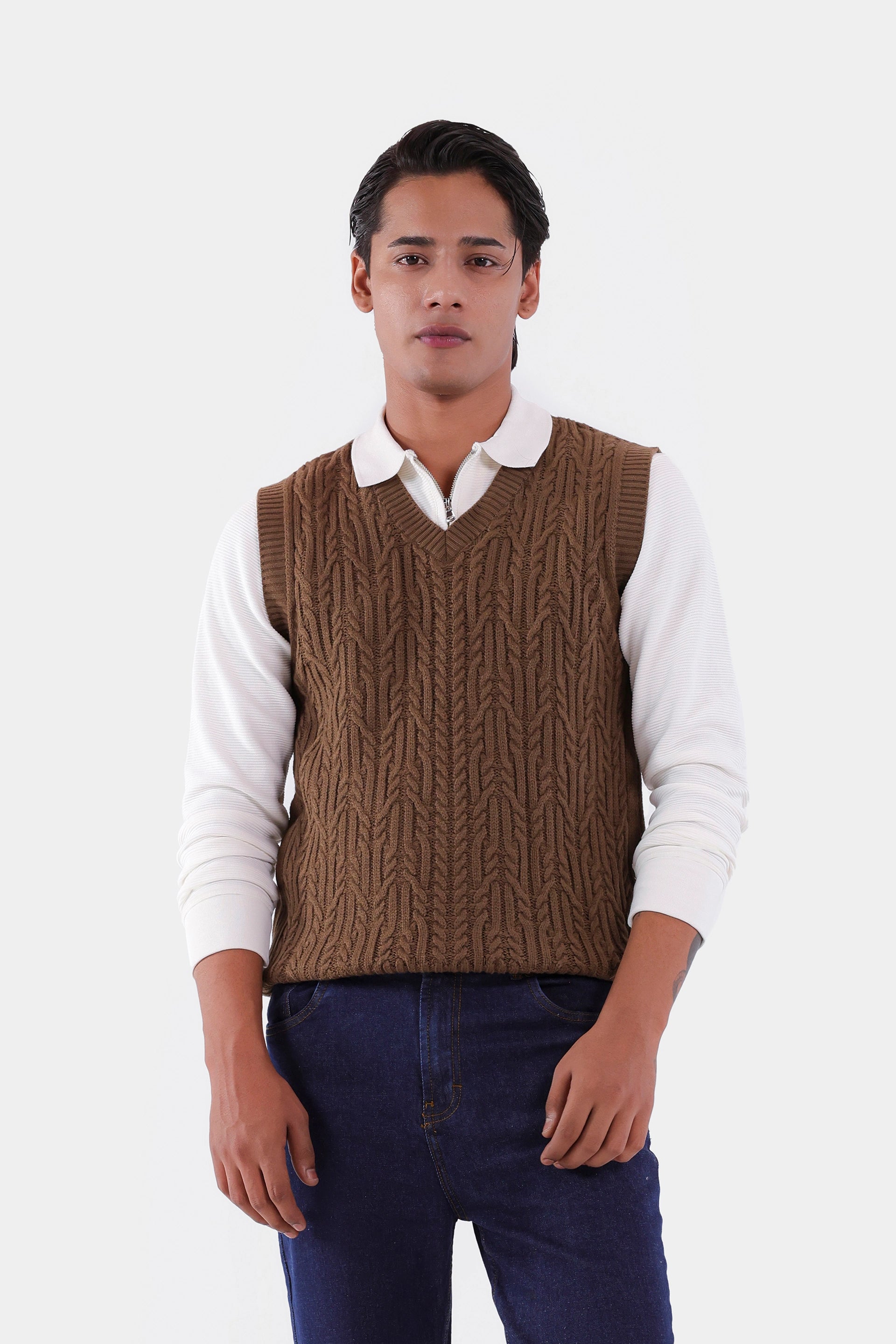 Textured Knit Sweater Vest - Cougar Clothing