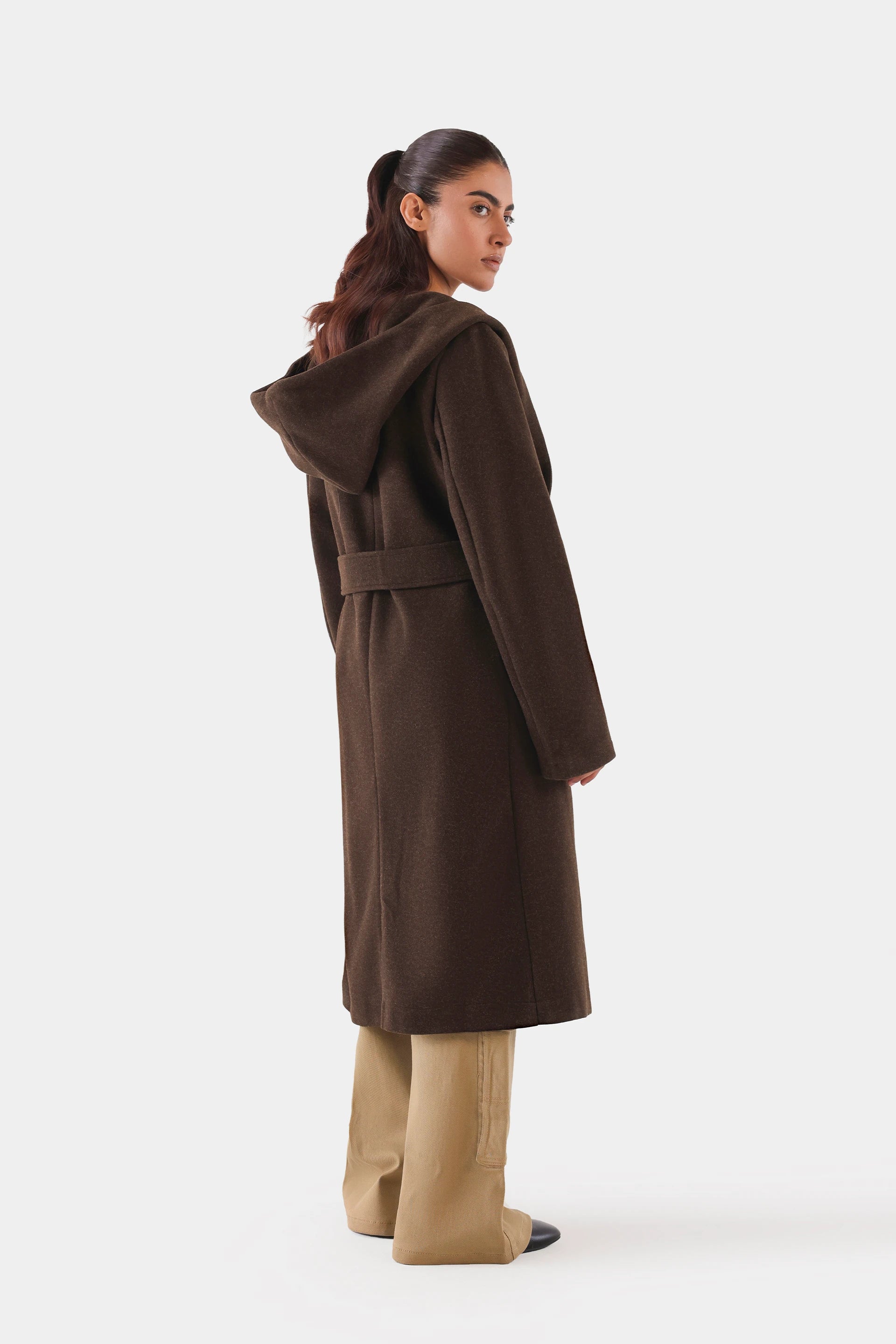 Hooded Belted Coat - Cougar Clothing