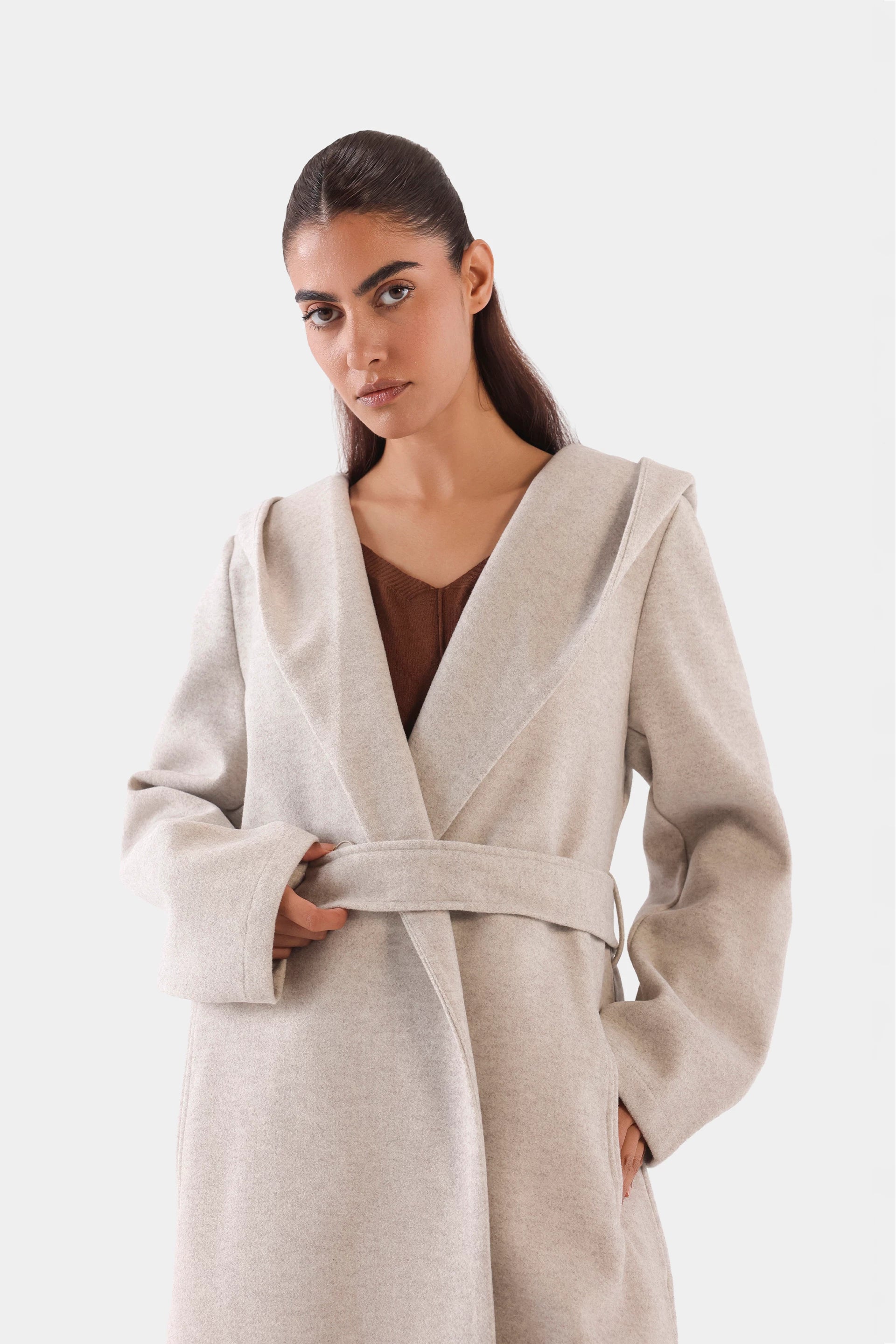 Hooded Belted Coat - Cougar Clothing