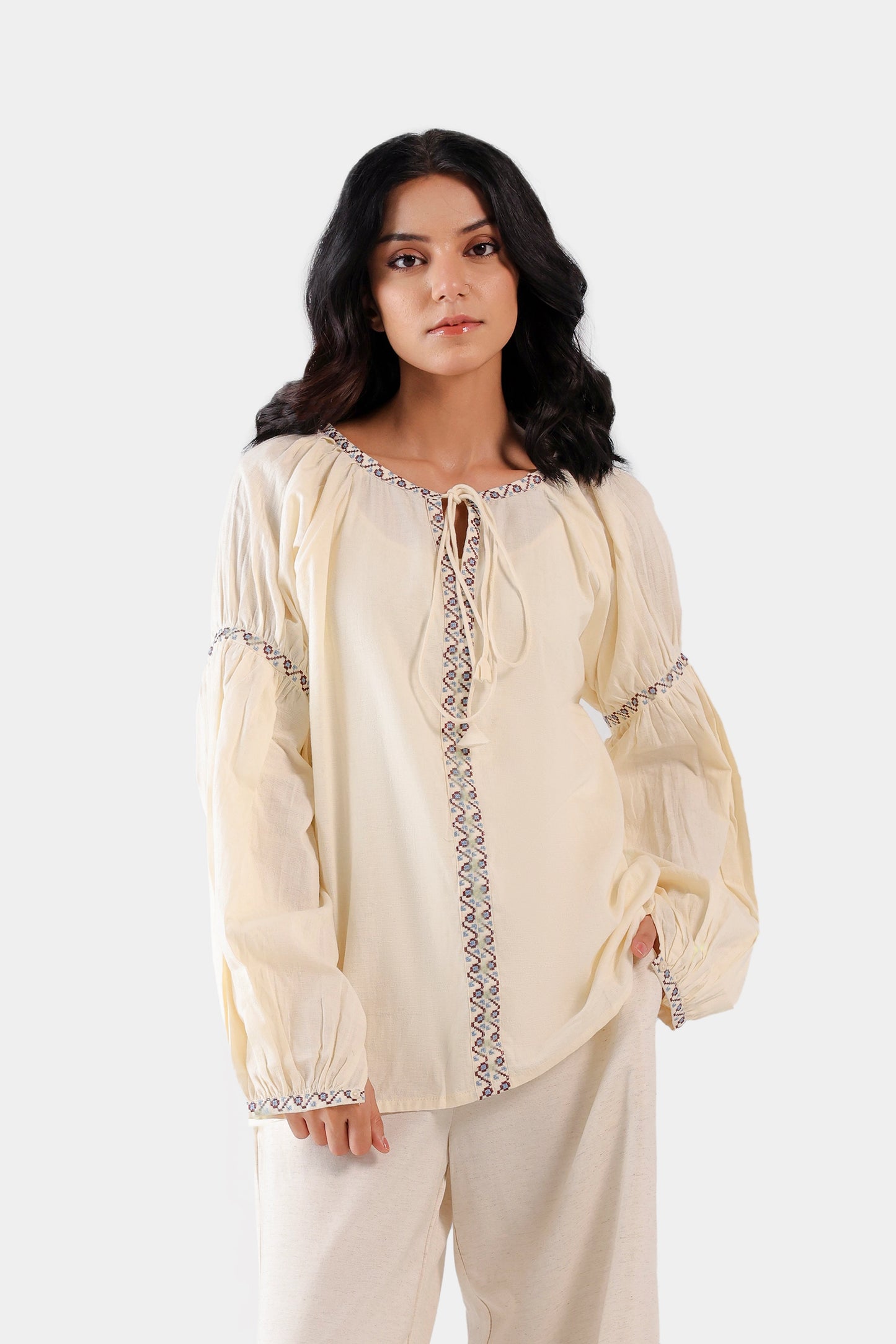 Lantern Sleeved Embroidered Blouse - Cougar Clothing