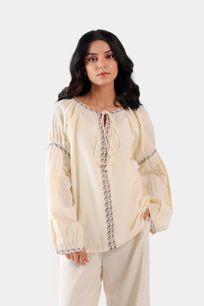 Lantern Sleeved Embroidered Blouse - Cougar Clothing
