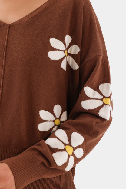 Daisy Jacquard Knit Sweater - Cougar Clothing