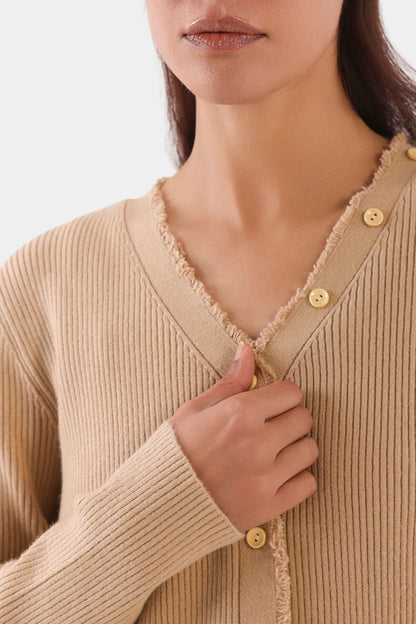 Frayed Placket Cardigan - Cougar Clothing