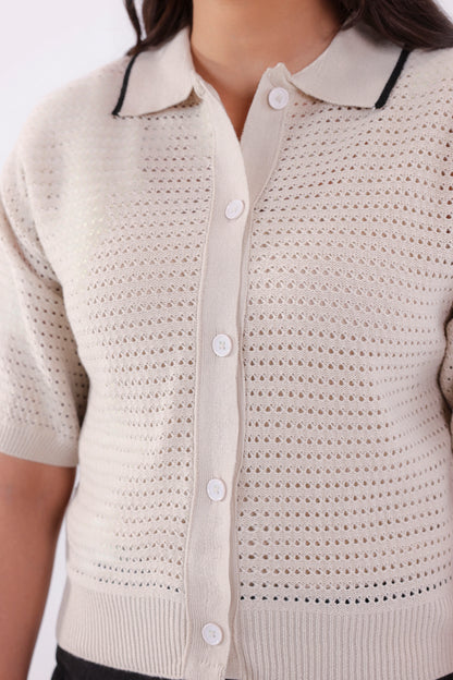 Crochet Knit Button-Front Cardigan - Cougar Clothing