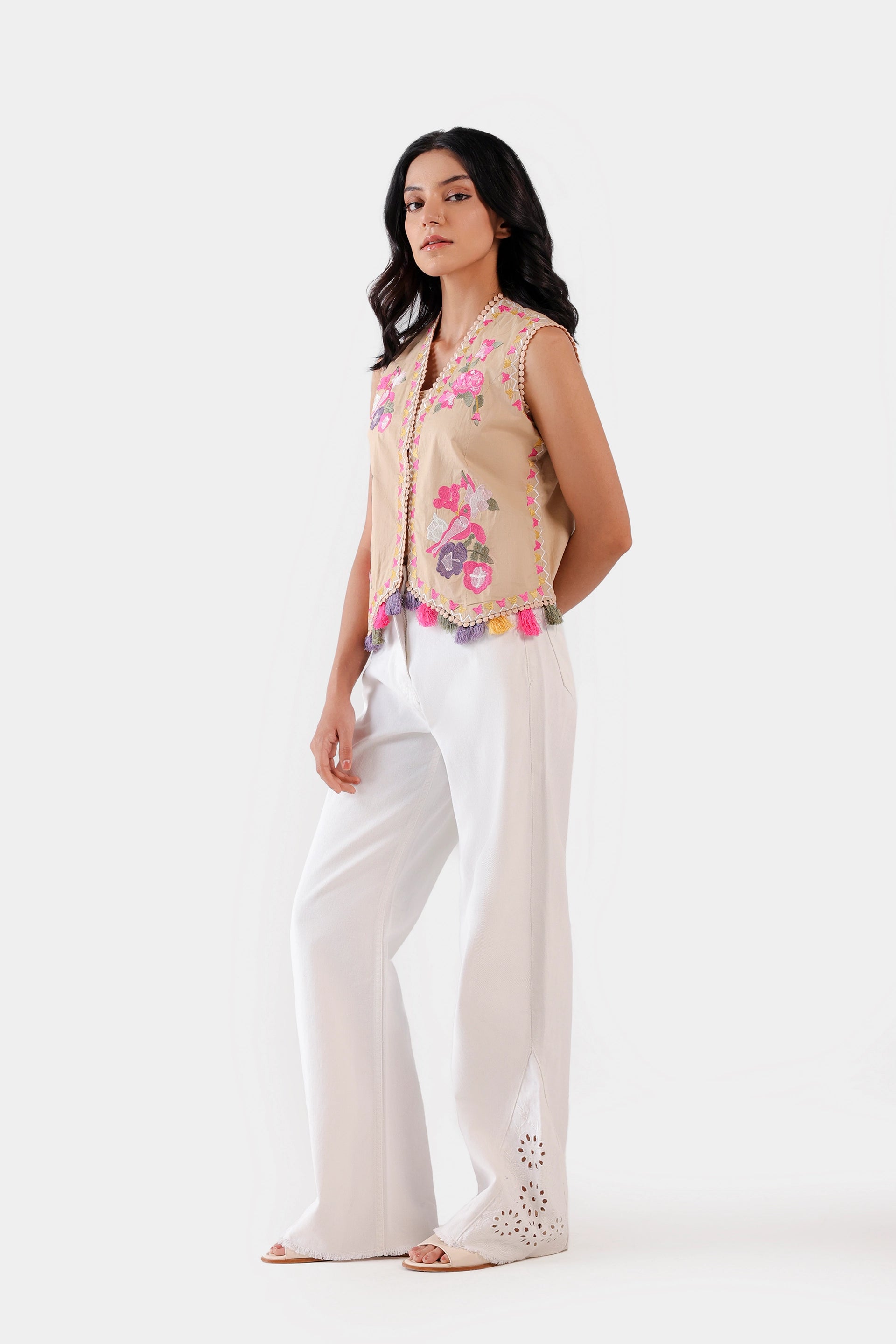 Wide Leg Embroidered Jeans - Cougar Clothing