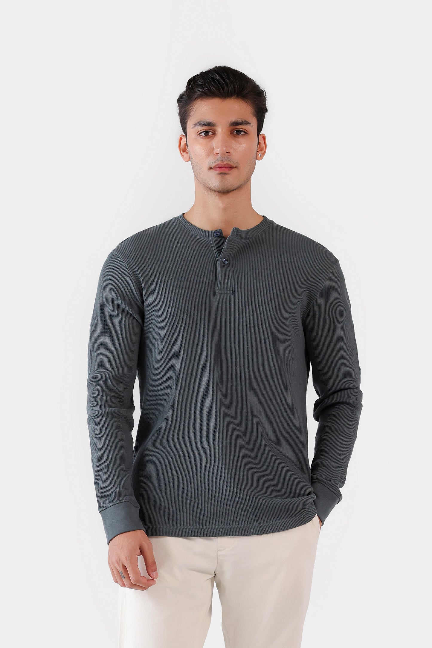Waffle Knit Henley T-Shirt - Cougar Clothing