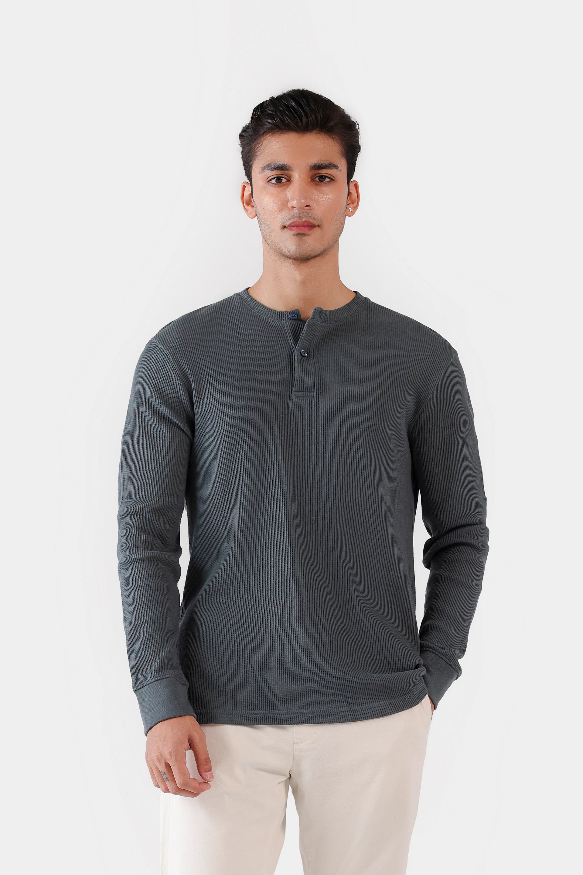 Waffle Knit Henley T-Shirt - Cougar Clothing