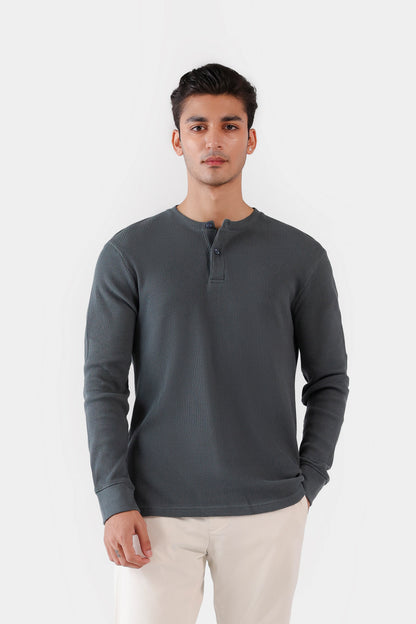 Waffle Knit Henley T-Shirt - Cougar Clothing