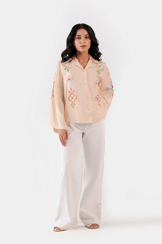 Raw Silk Embroidered Button Down - Cougar Clothing