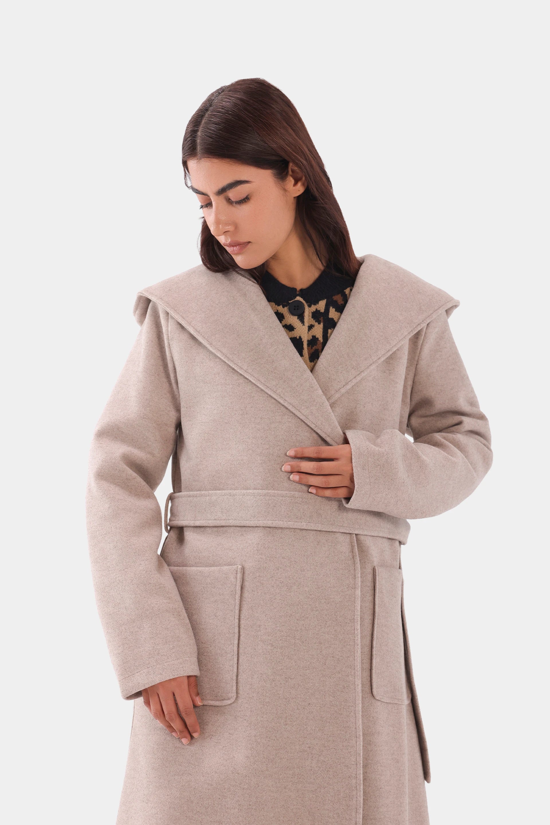 Hooded Belted Coat - Cougar Clothing