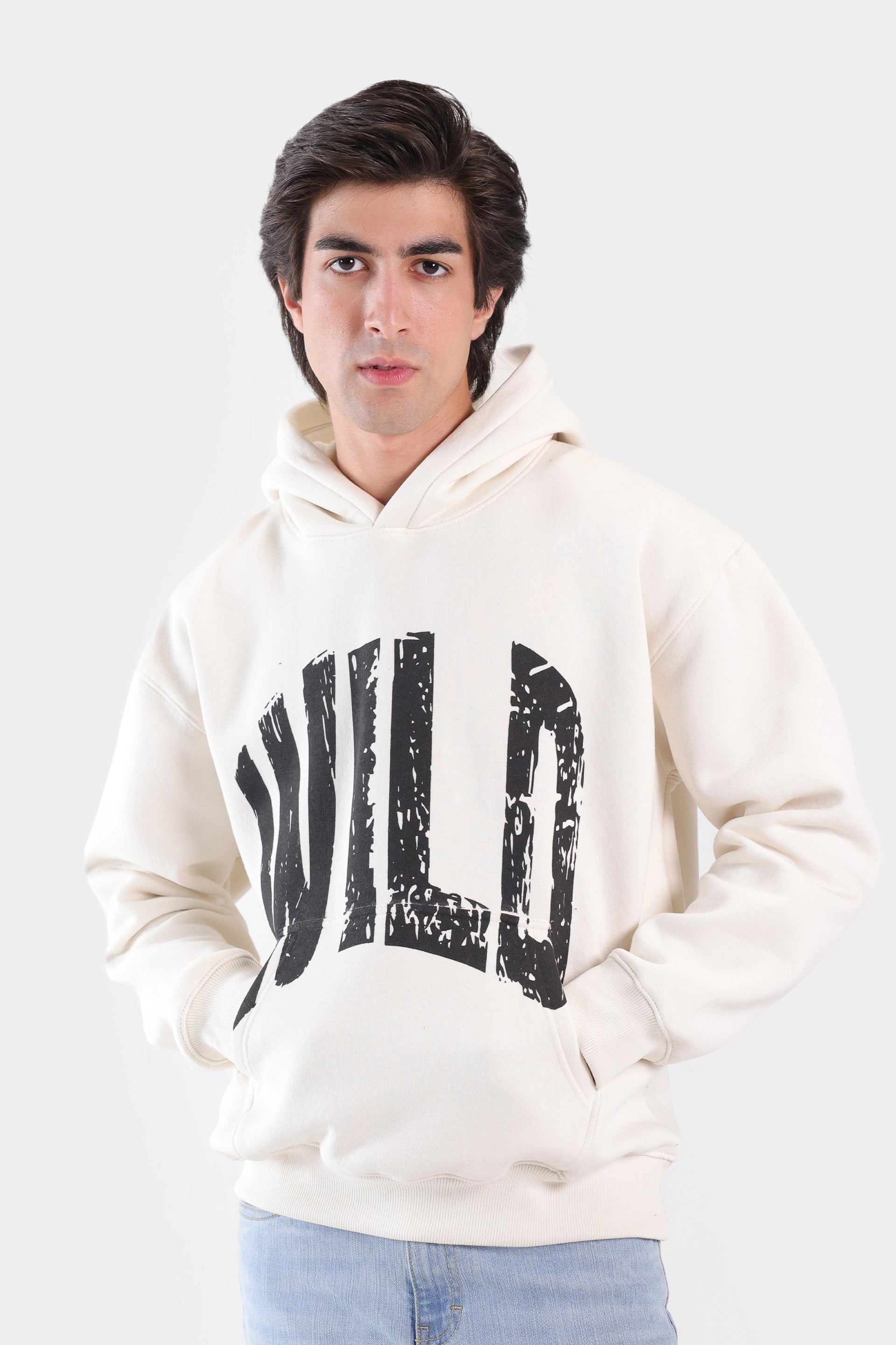 Text Print Fleece Hoodie - Cougar Clothing