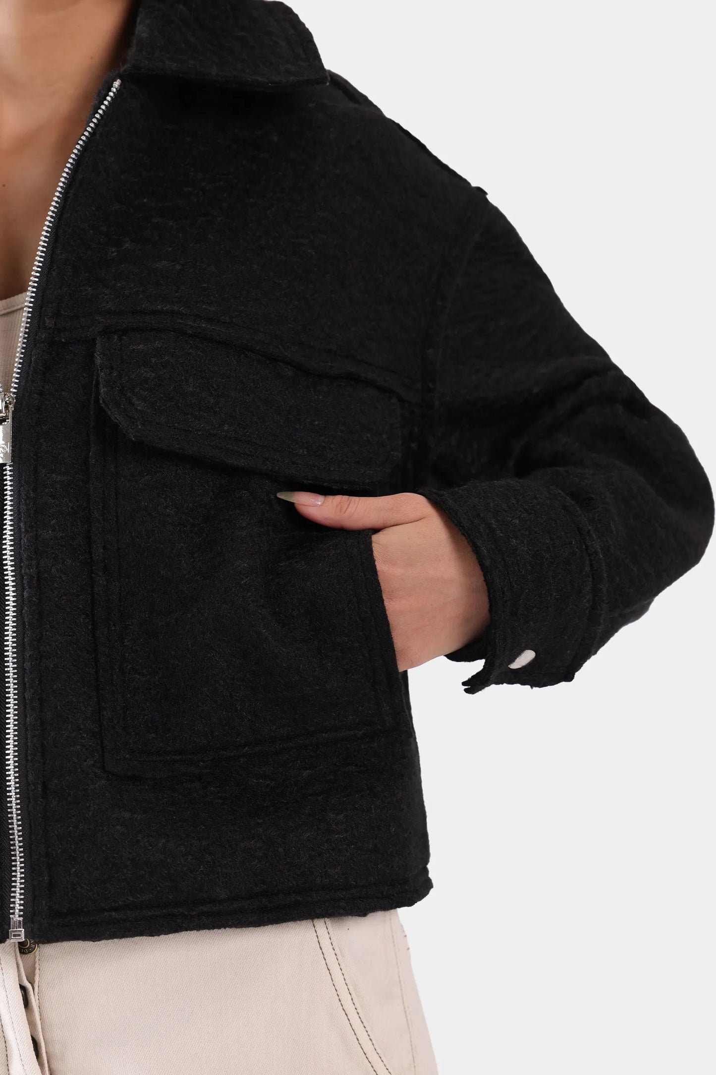 Plush Tweed Zipper Jacket - Cougar Clothing