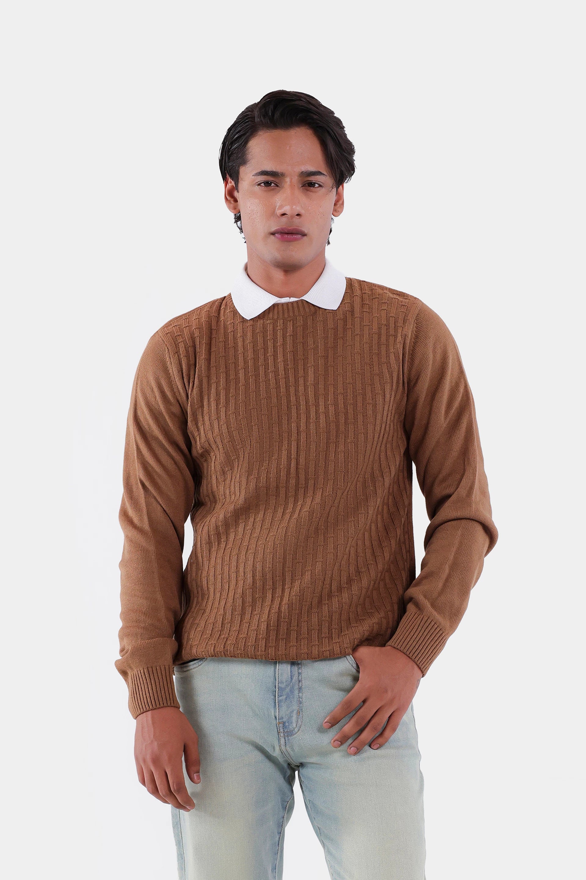 Ribbed Textured Knit Sweater - Cougar Clothing