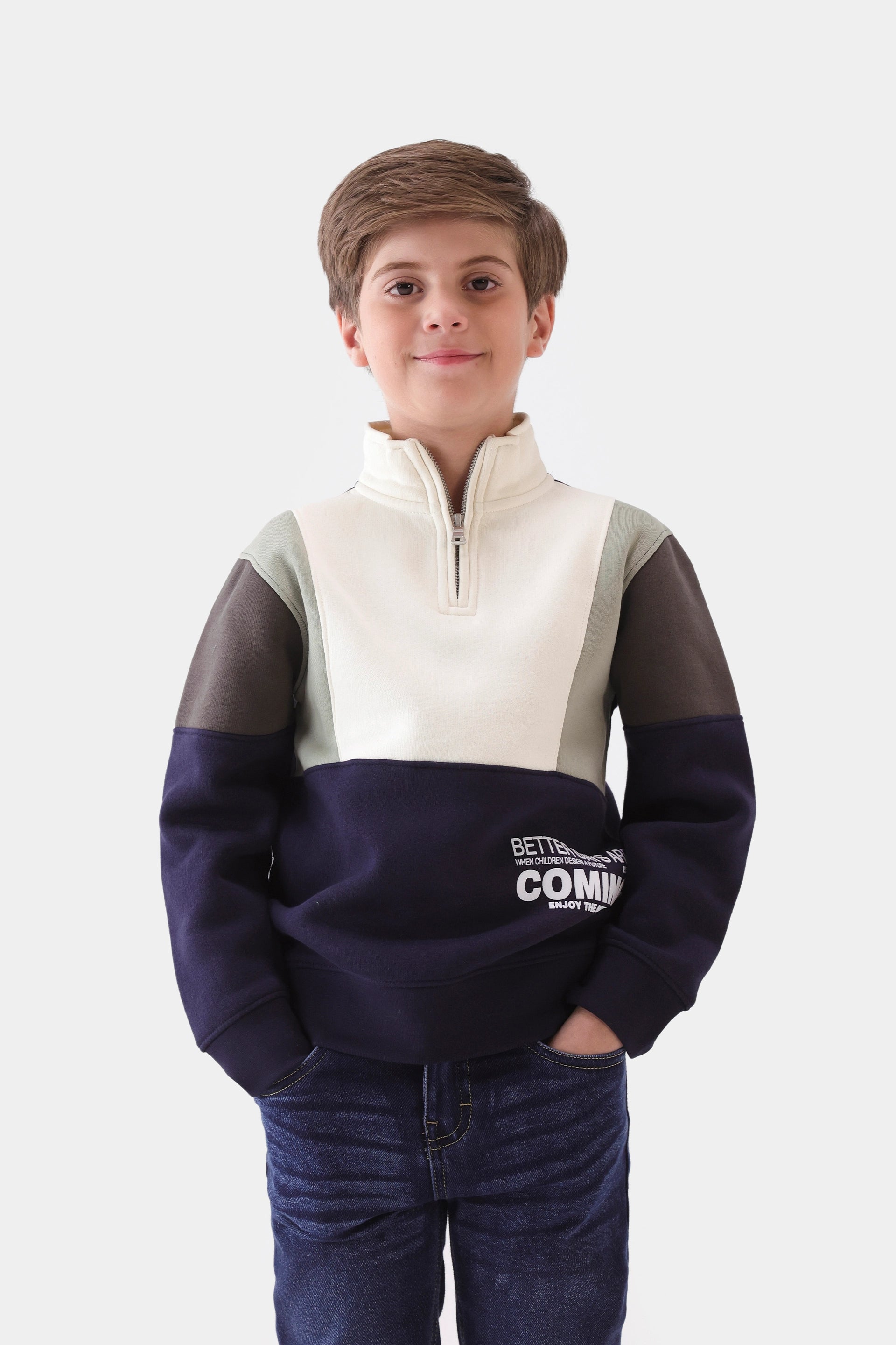 Mock Neck Color Block Sweatshirt - Cougar Clothing