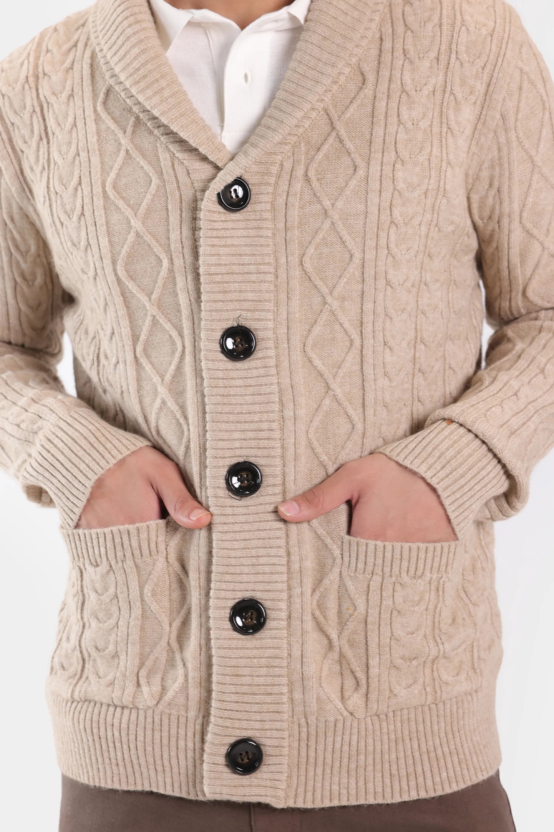 Cable Knit Shawl Collar Cardigan - Cougar Clothing