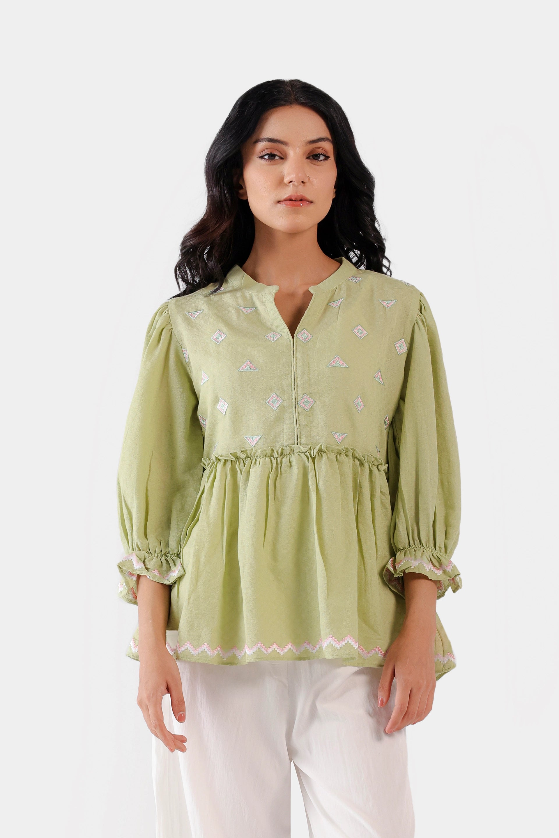 Self Jacquard Peplum Top - Cougar Clothing