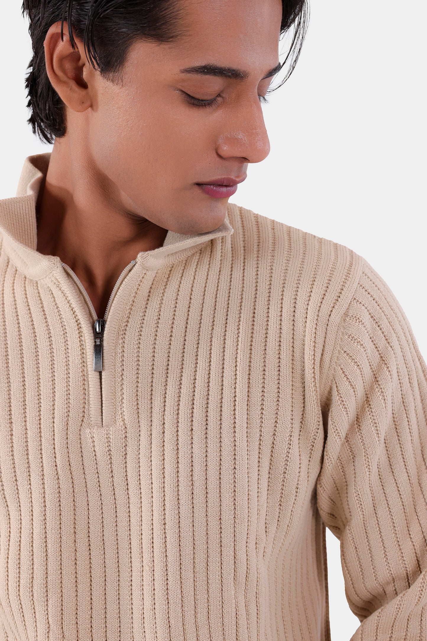 Rib Knit Quarter Sweater - Cougar Clothing