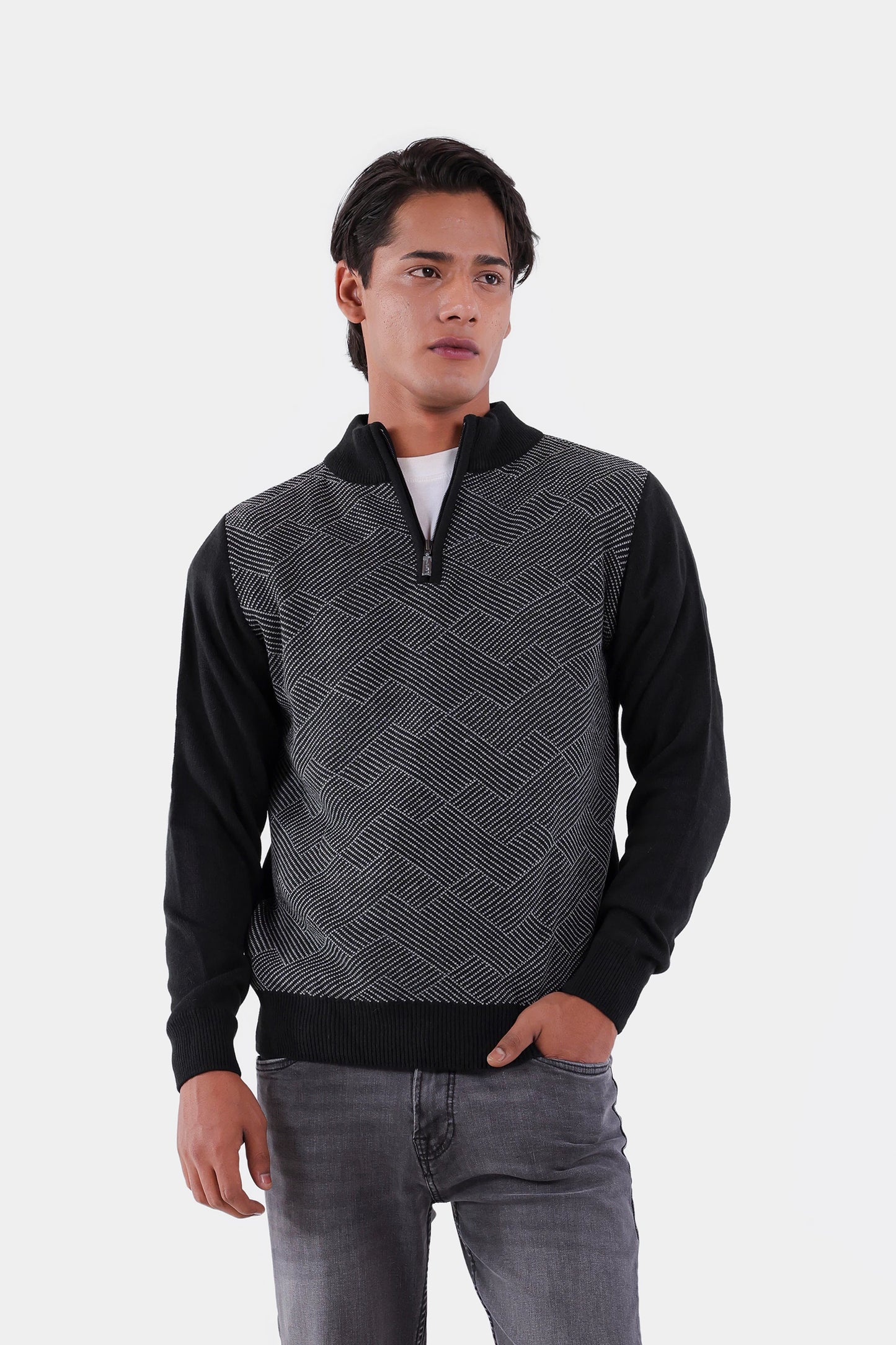 Contrast Sleeved Textured Sweater - Cougar Clothing