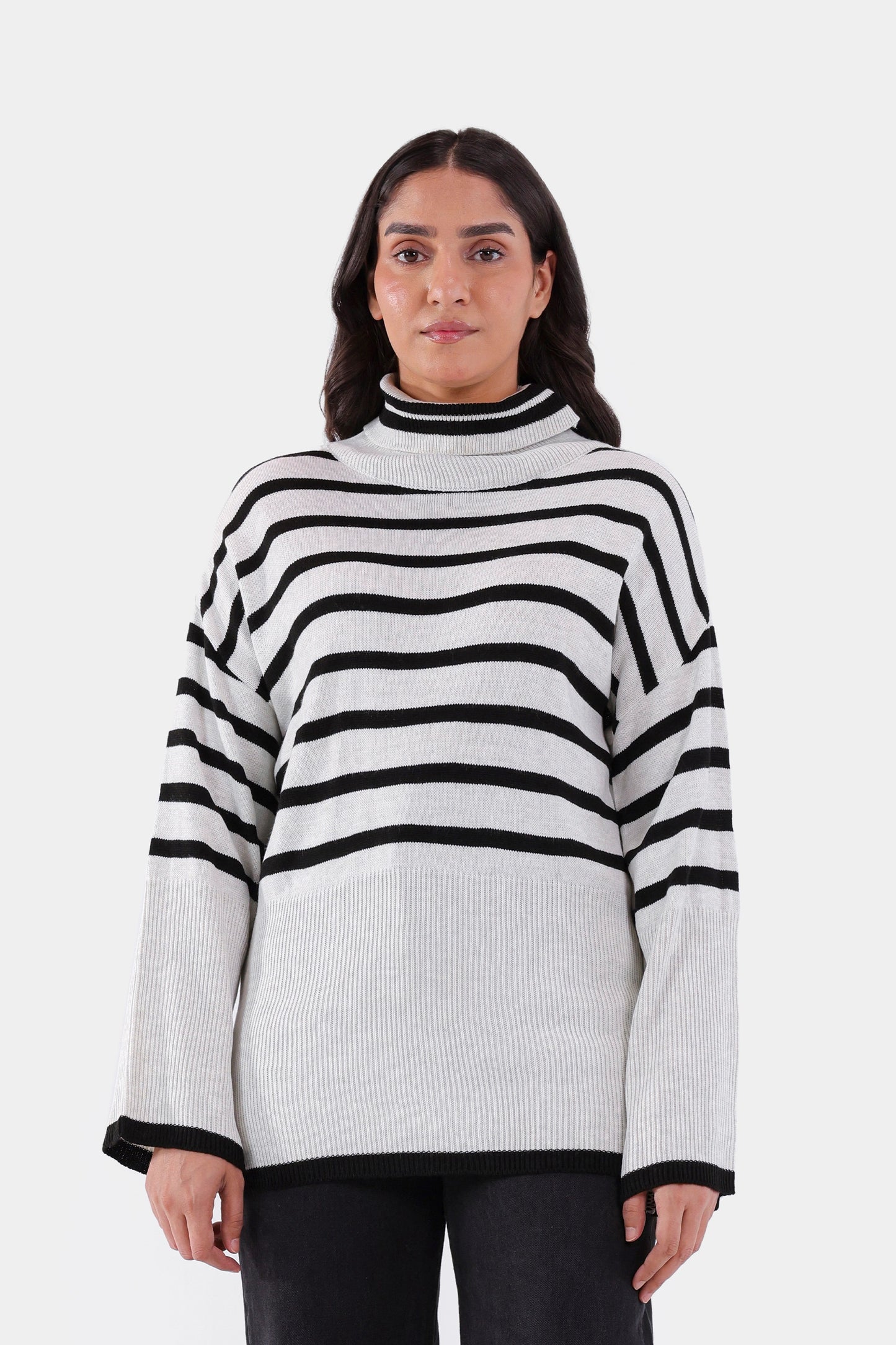 Roll Neck Striped Sweater - Cougar Clothing