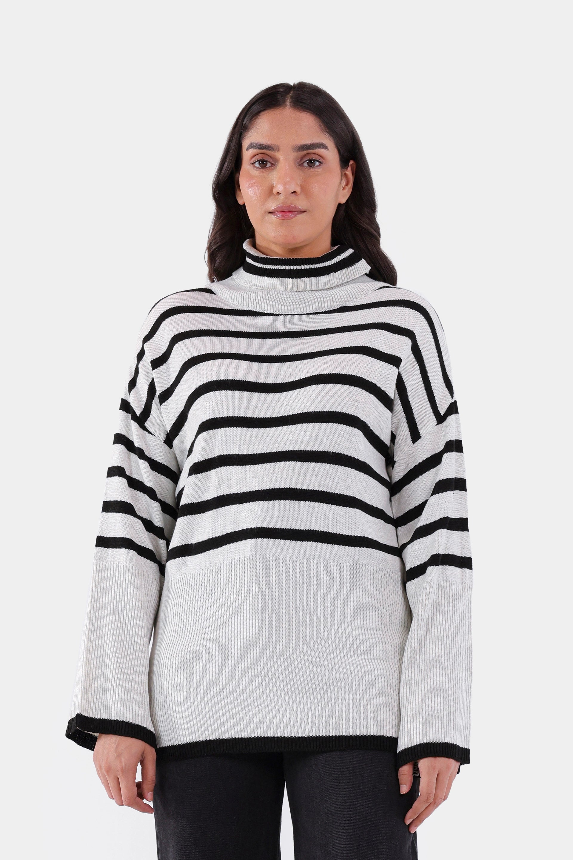 Roll Neck Striped Sweater - Cougar Clothing