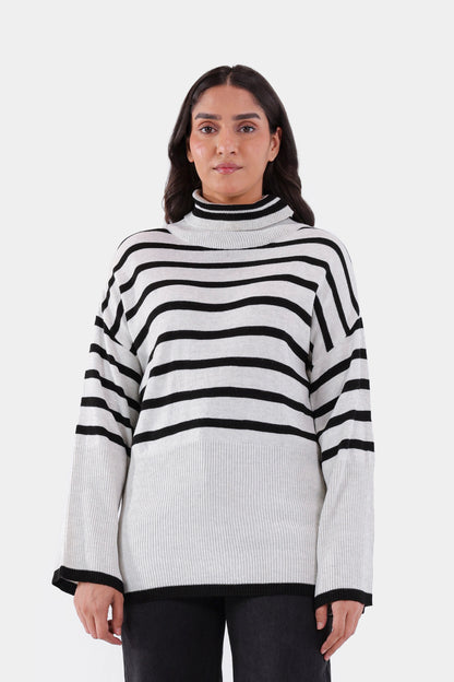 Roll Neck Striped Sweater - Cougar Clothing