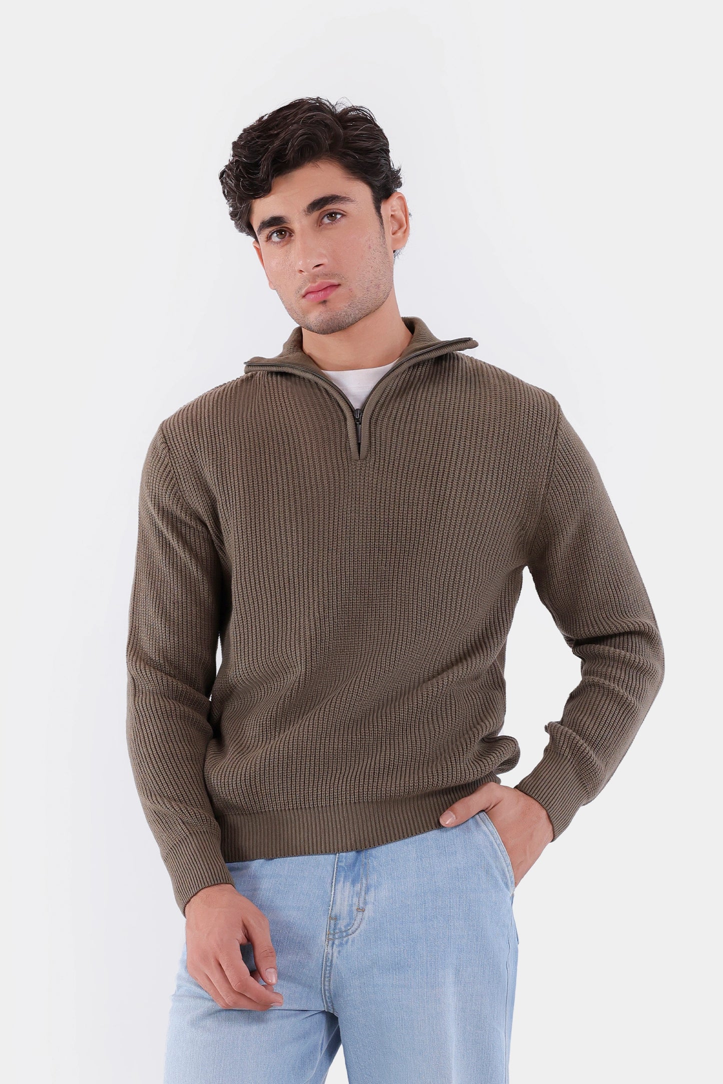 Mock Neck Knitted Sweater - Cougar Clothing