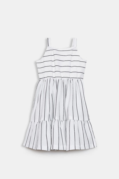White Striped Knitted Dress - Cougar Clothing
