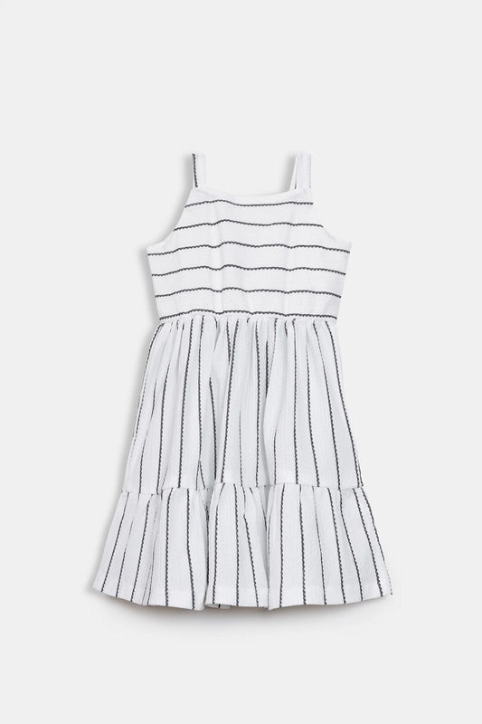 White Striped Knitted Dress - Cougar Clothing