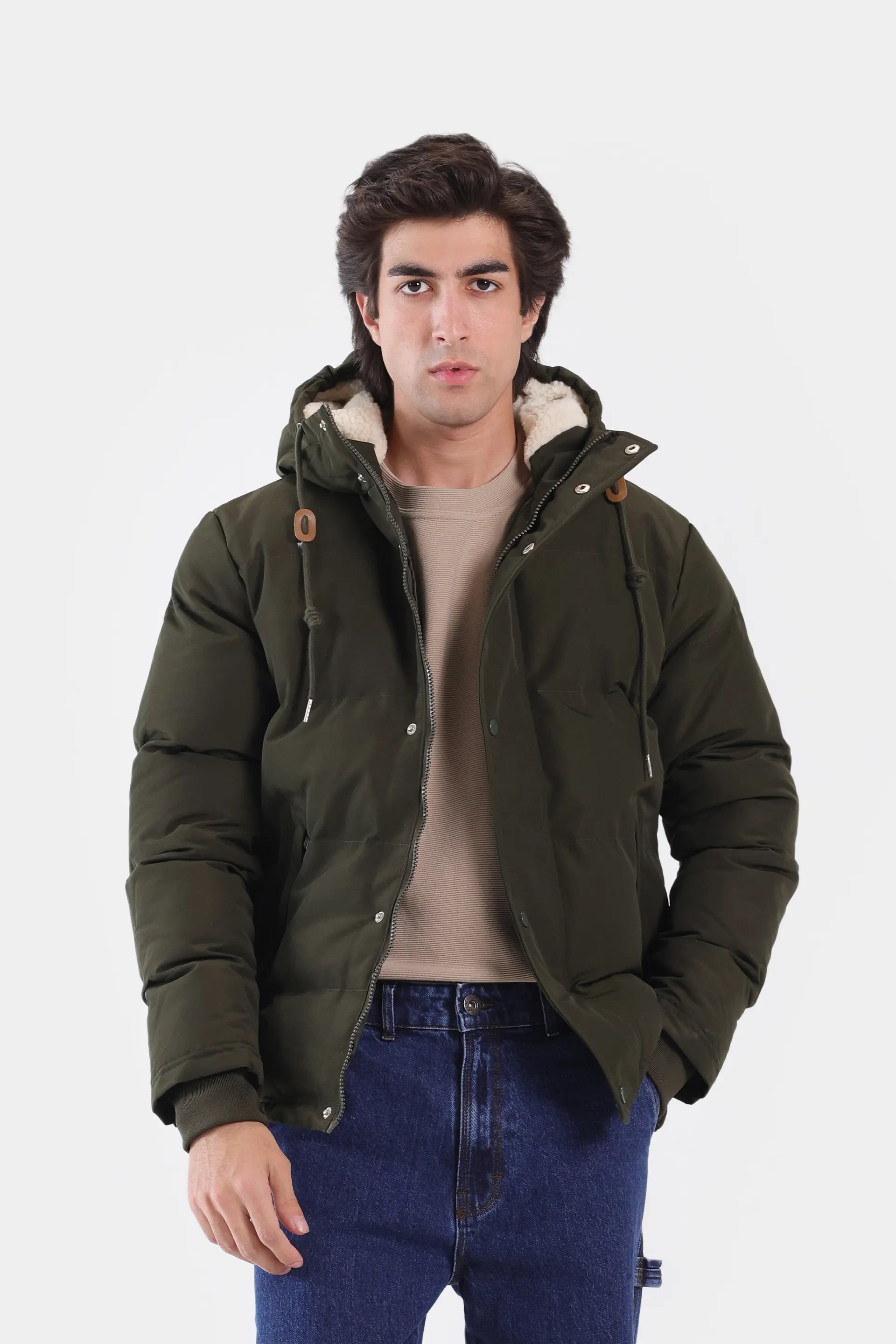 Puffer Jacket With Fleece Lined Hood - Cougar Clothing