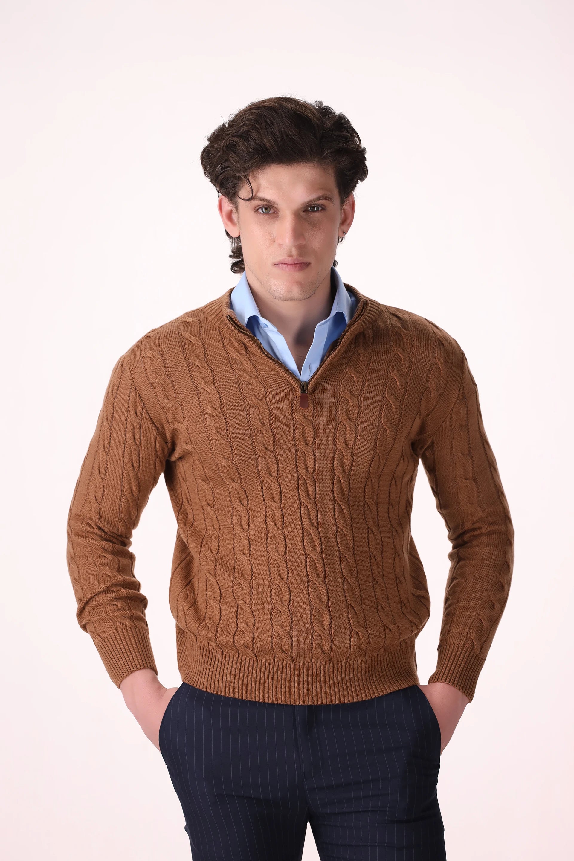 Cable Knit Quarter Zip Sweater - Cougar Clothing