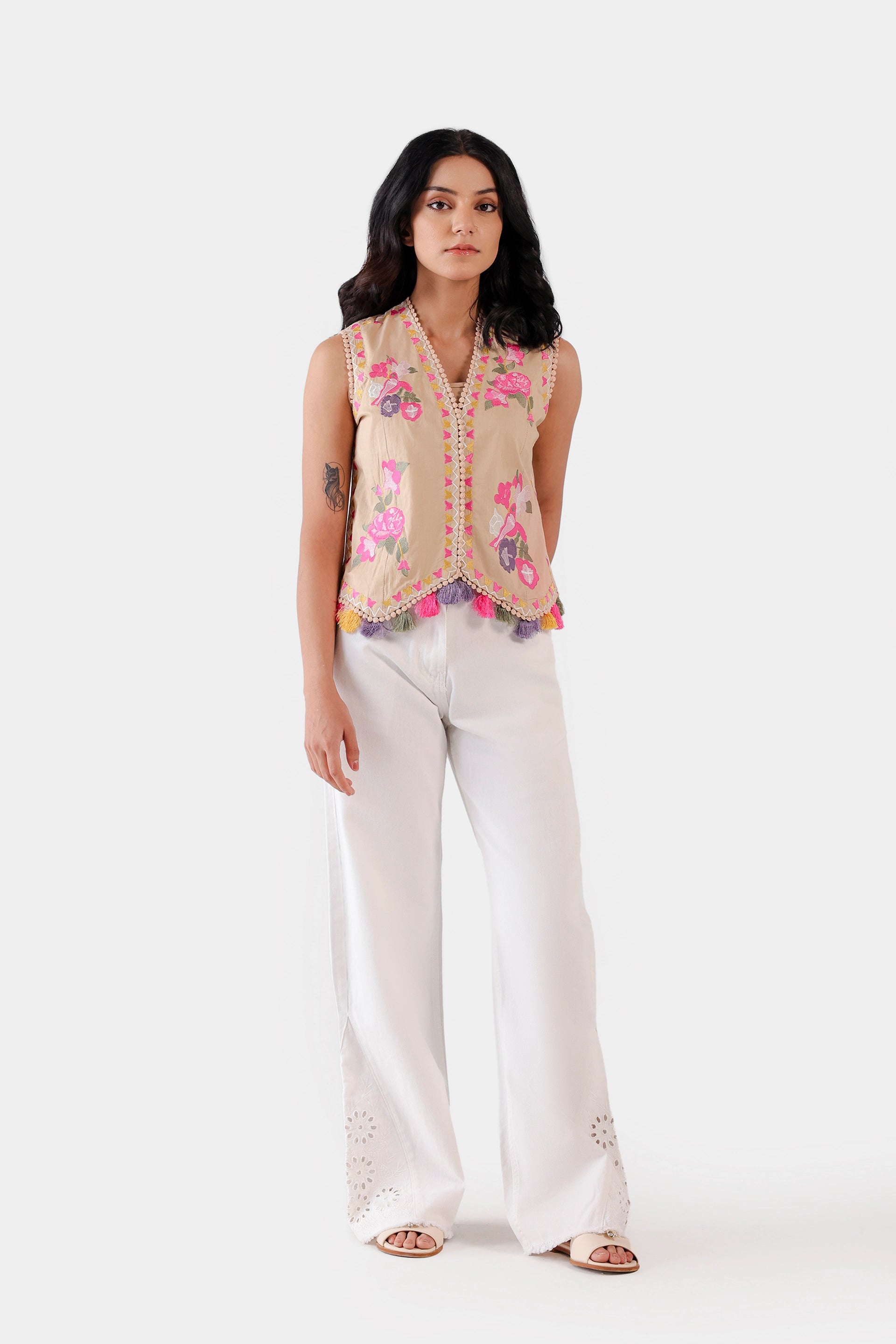 Wide Leg Embroidered Jeans - Cougar Clothing