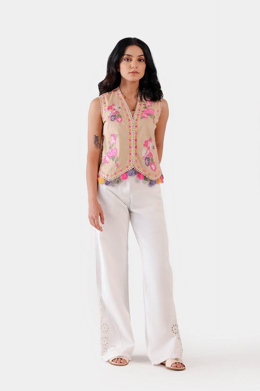 Wide Leg Embroidered Jeans - Cougar Clothing
