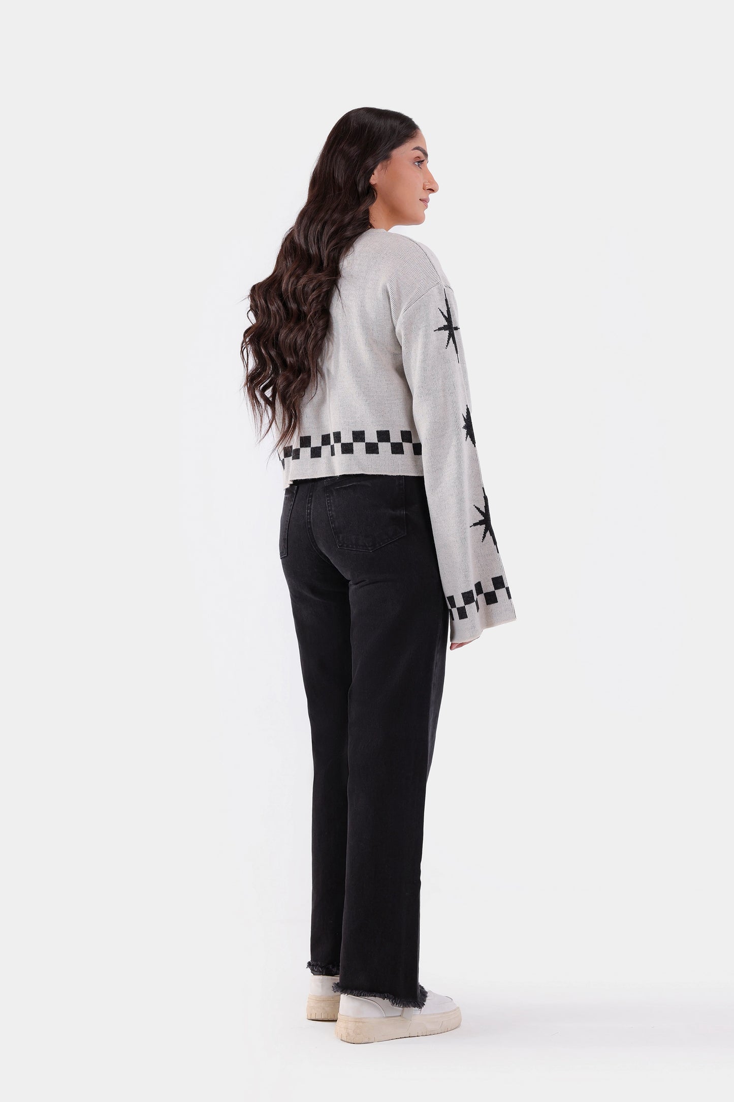 Cropped Jacquard Sweater - Cougar Clothing