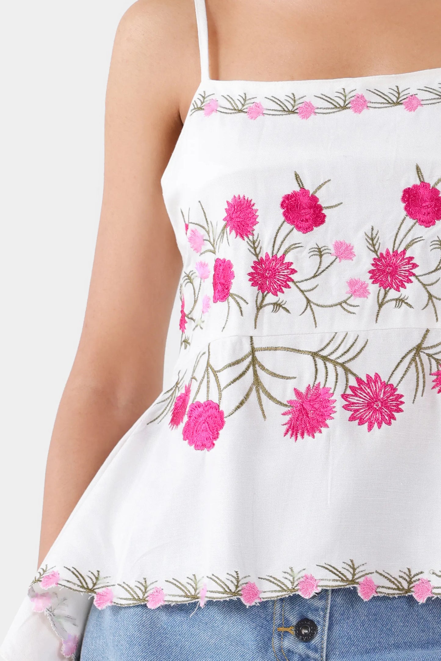 Embroidered Strappy Peplum - Cougar Clothing
