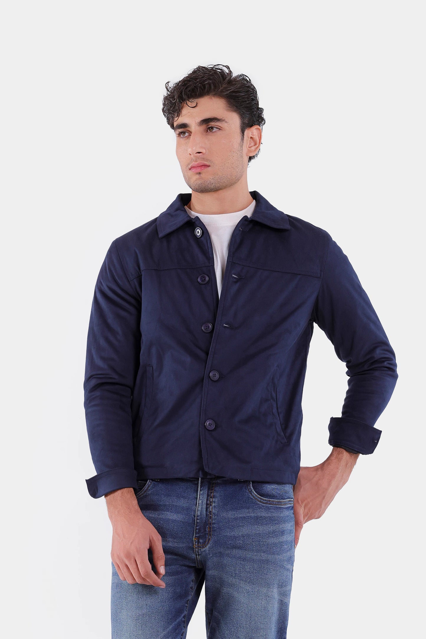 Faux Suede Button Down Jacket - Cougar Clothing