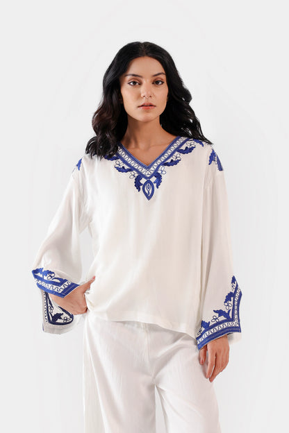 Embroidered Raw Silk Top - Cougar Clothing