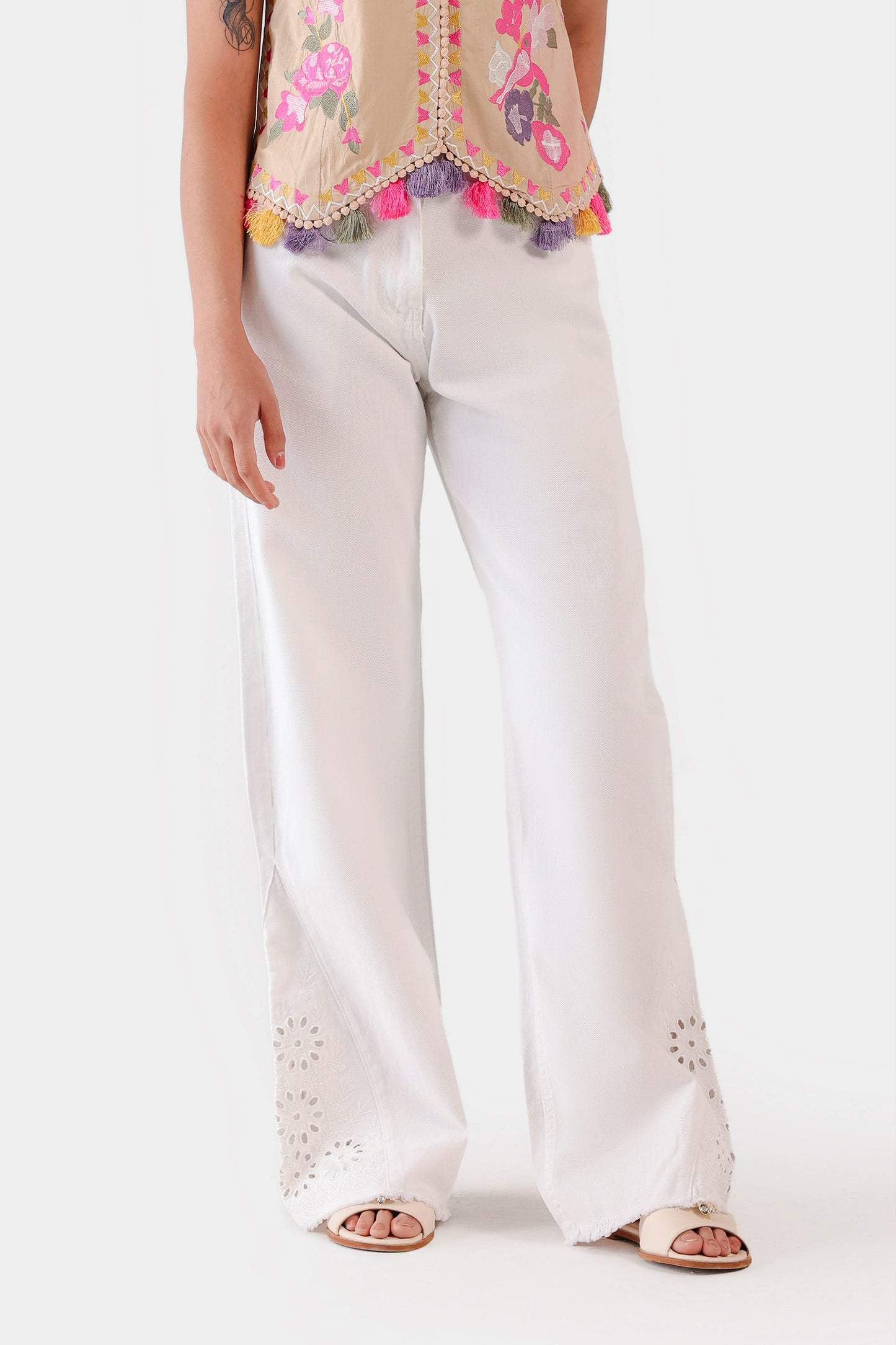 Wide Leg Embroidered Jeans - Cougar Clothing