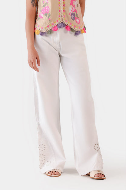 Wide Leg Embroidered Jeans - Cougar Clothing