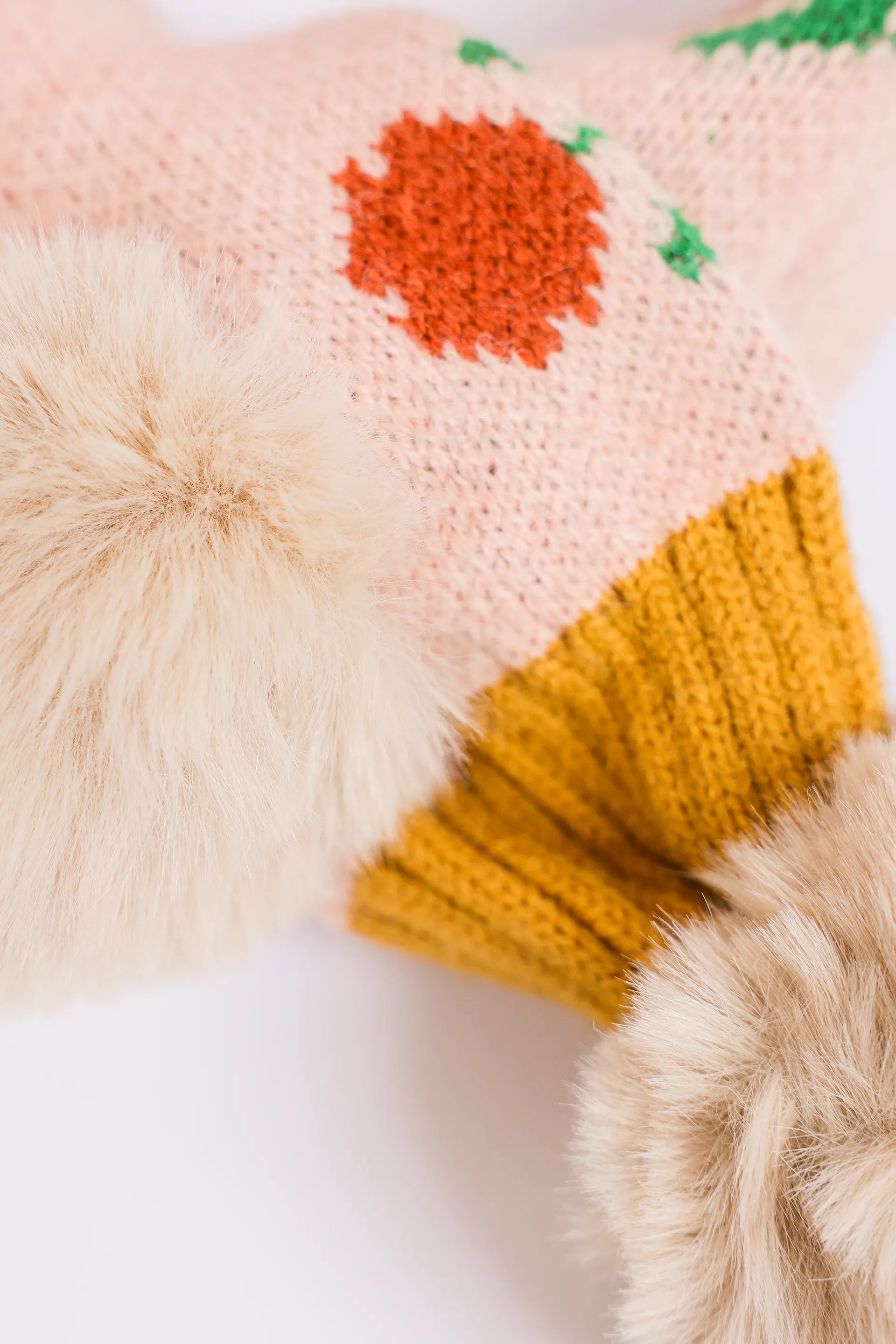 Floral Knit Pompom Cross Scarf - Cougar Clothing