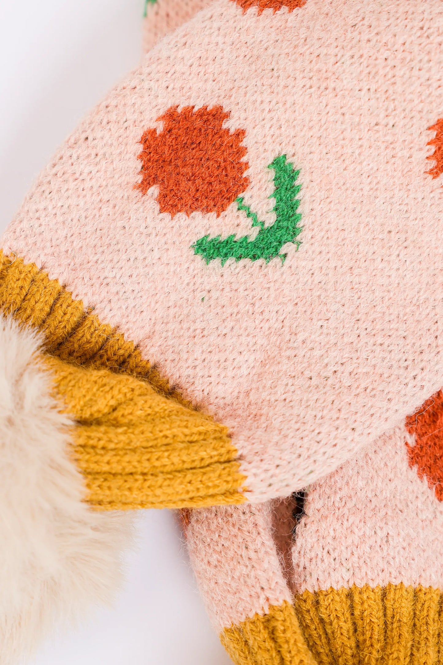 Floral Knit Pompom Cross Scarf - Cougar Clothing