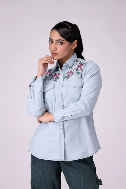 Embroidered Shirt With Flap Pockets - Cougar Clothing