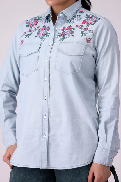 Embroidered Shirt With Flap Pockets - Cougar Clothing