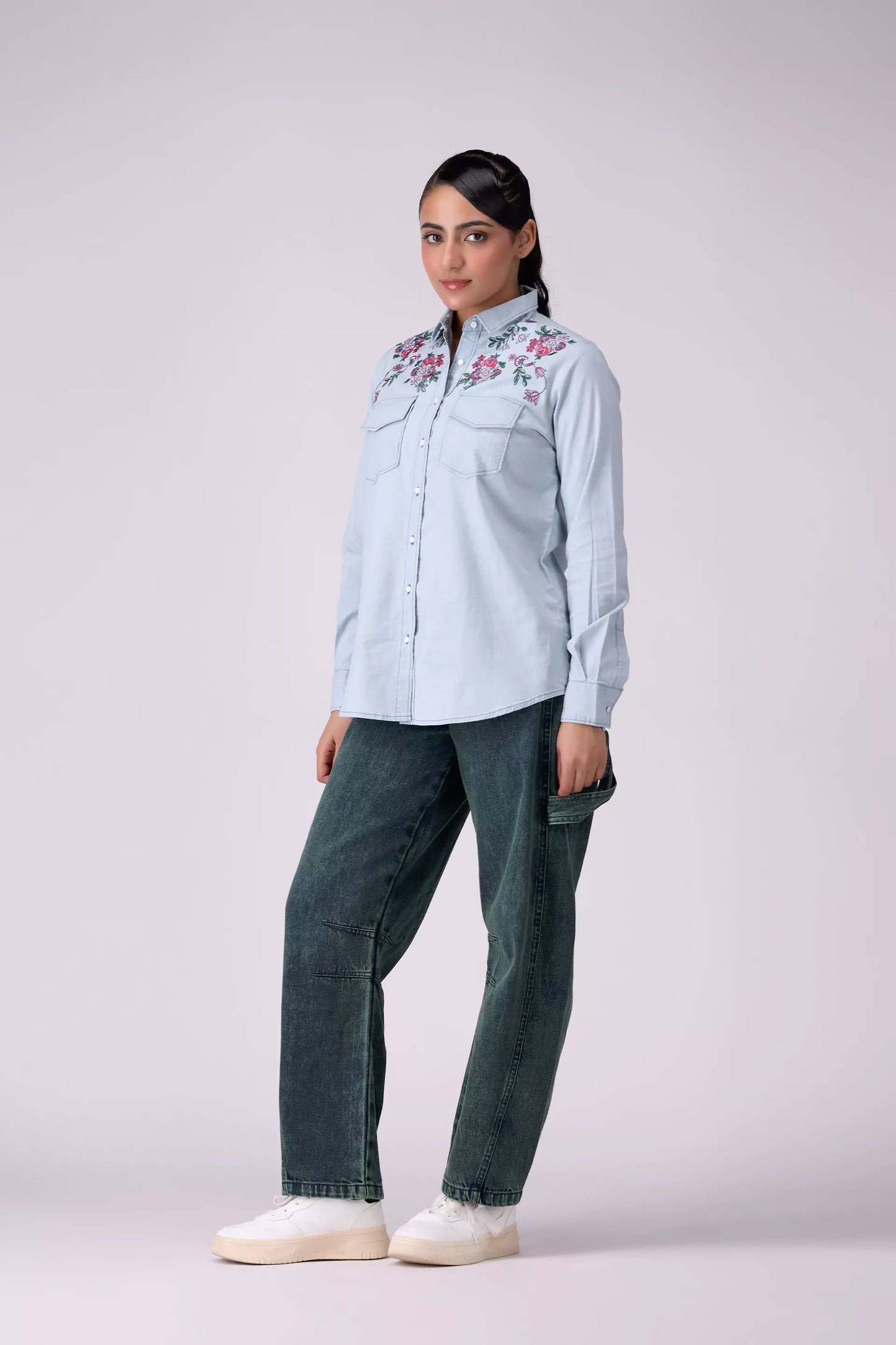 Embroidered Shirt With Flap Pockets - Cougar Clothing