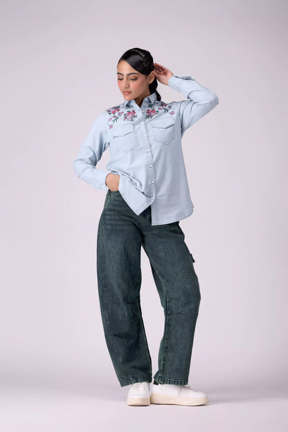 Embroidered Shirt With Flap Pockets - Cougar Clothing