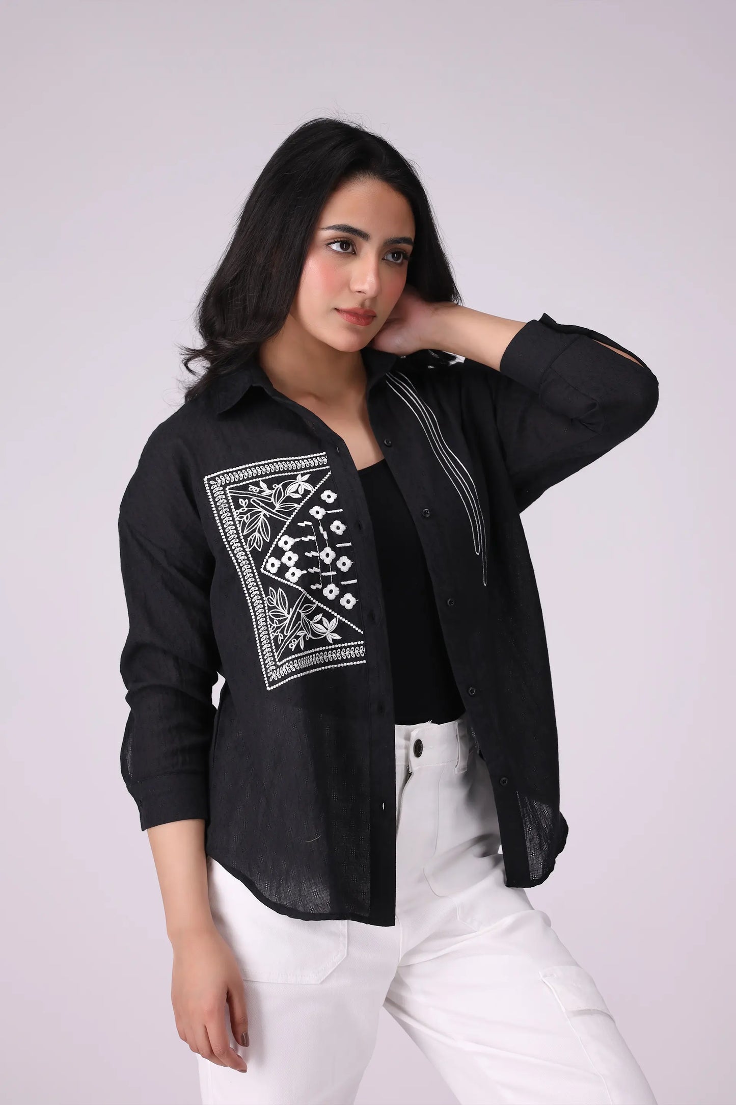 Jacquard Textured Embroidered Shirt - Cougar Clothing