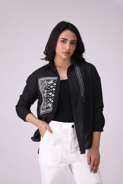 Jacquard Textured Embroidered Shirt - Cougar Clothing