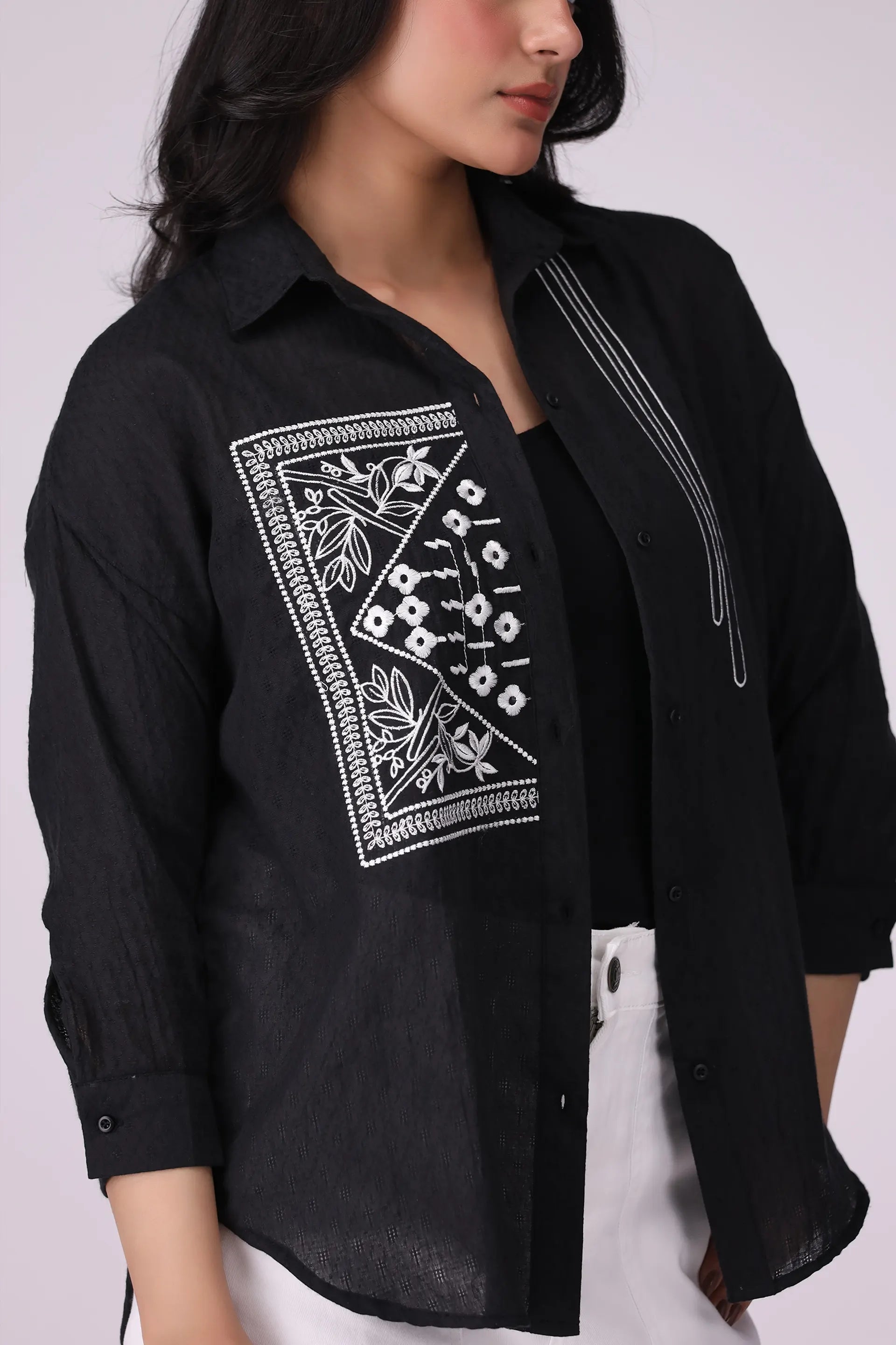 Jacquard Textured Embroidered Shirt - Cougar Clothing